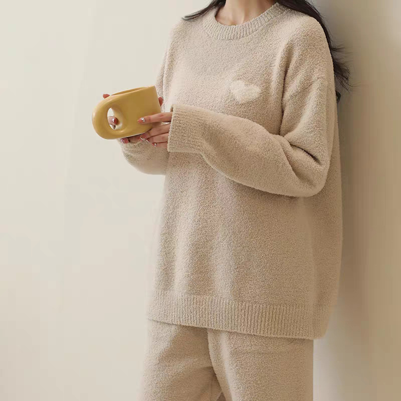 套头睡衣女秋冬季半边绒加厚款新款可爱学生法兰绒家居服套装外穿|undefined
