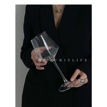 Qumin 小眾高腳圓口八棱角玻璃杯酒杯高級感家用杯紅酒杯葡萄酒杯
