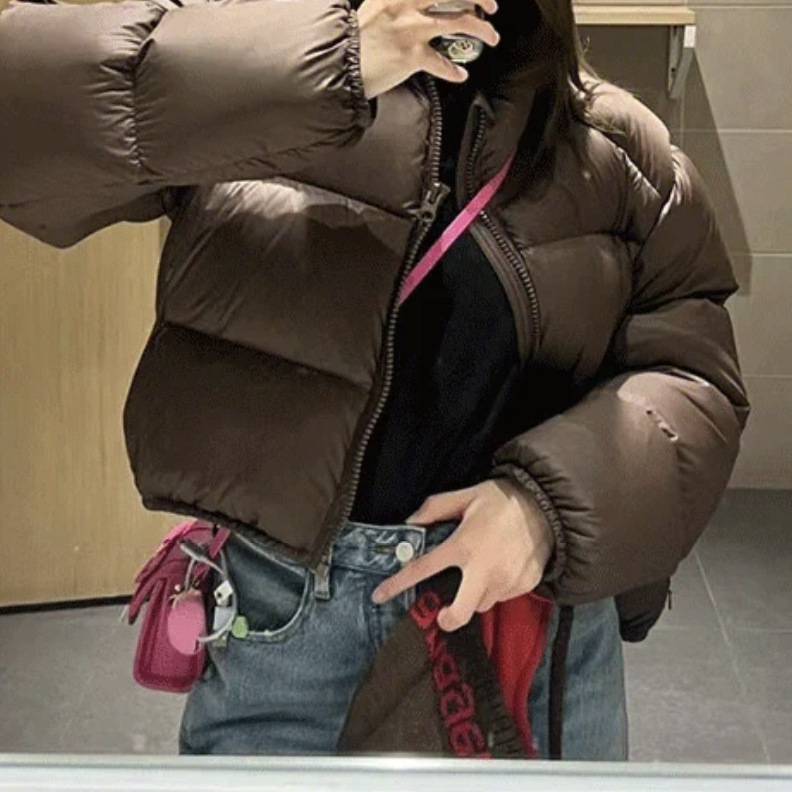 Cross-Border White Duck Kendall Jenner Down Women Short European Version Coffee Color Loose Stand Collar Thickened High_voghion.com