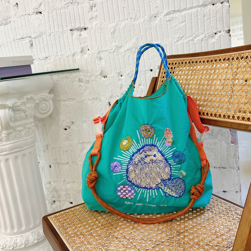 日本製自家製ボールチェーン環境に優しいショッピングバッグナイロン布刺繍フラワーポータブルキャンバスバッグナイロンショッピングバッグ|undefined