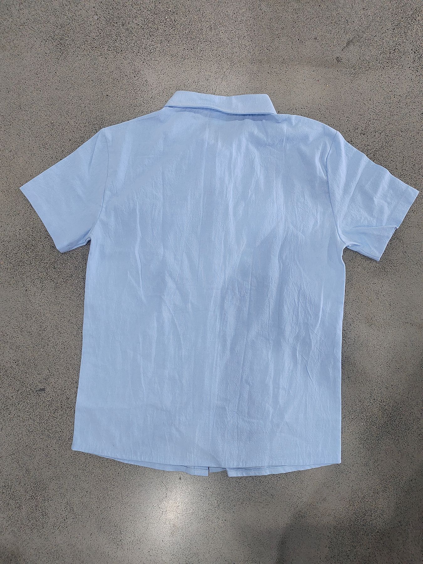 Summer Men's Linen Shirt Casual Loose Collar Short Sleeve Solid Color Pocket T-Shirt_viptrois.com