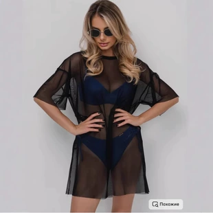 Пляжная туника из сетки с кружевом