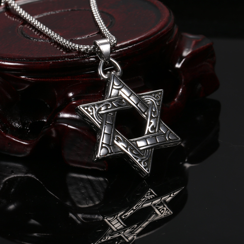 Hexagram Pendant Necklace For Men In Stainless Titanium Steel_voghion.com