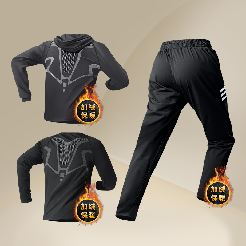 Trajes deportivos de invierno para hombres, ropa de entrenamiento para correr, chaqueta de acondicionamiento térmico de lana, ropa seca rápida de otoño y invierno, ropa de bicicleta para correr por la mañana