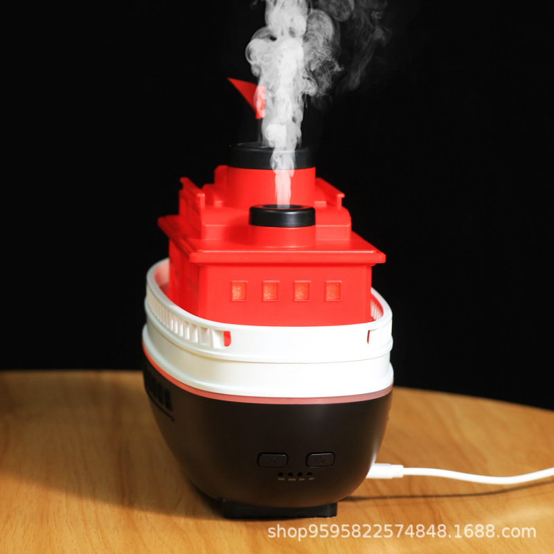 Difusor de Aroma con Forma de Barco Simulado para Escritorio, Difusor de Aceites Esenciales con Pulverizador Inteligente Creativo, Humidificador al por Mayor de 5V con Fragancia