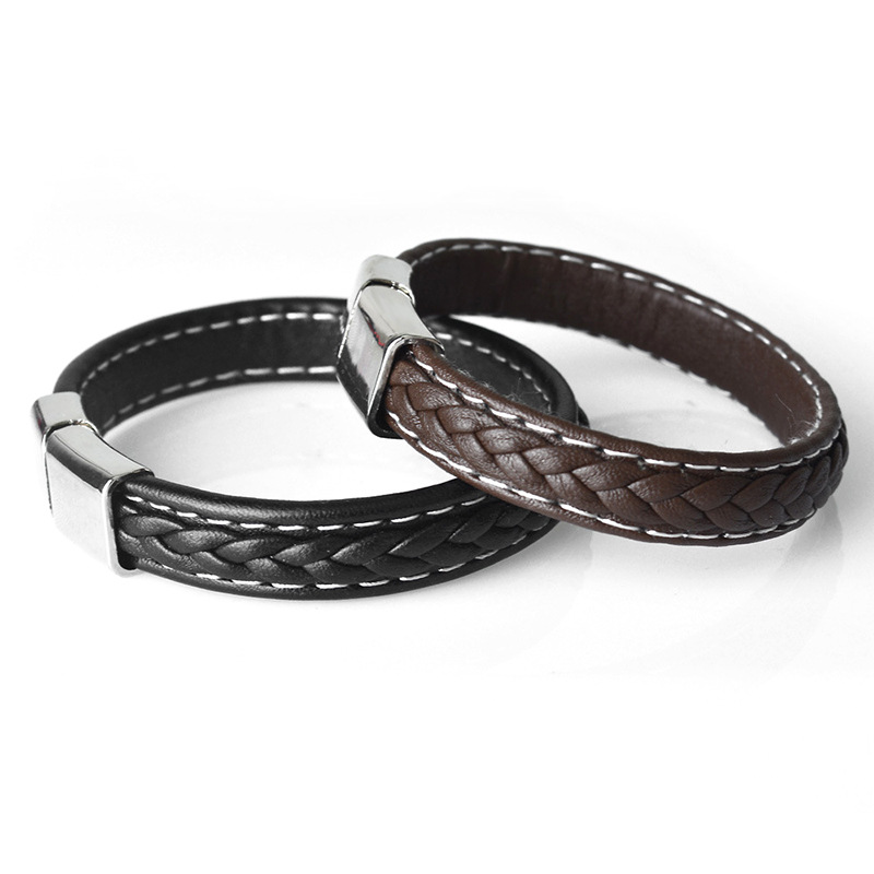 Europeo y americano popular unisex popular de cuero de acero inoxidable pulsera tejida de cuero pulsera de costura