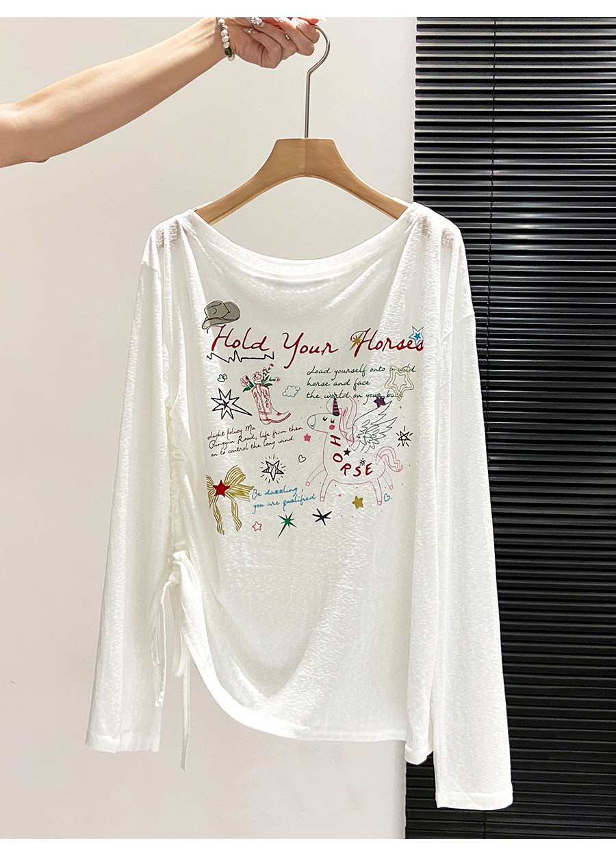 Áo thun dài tay nữ chất liệu Lyocell mỏng nhẹ, phong cách lười biếng, kiểu xuyên thấu nhẹ, chống nắng — xanh lam chi tiết 8