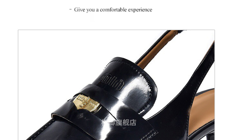 Giày sandal hở lưng nữ mũi nhọn gót thấp da mềm — Màu đen chi tiết 15