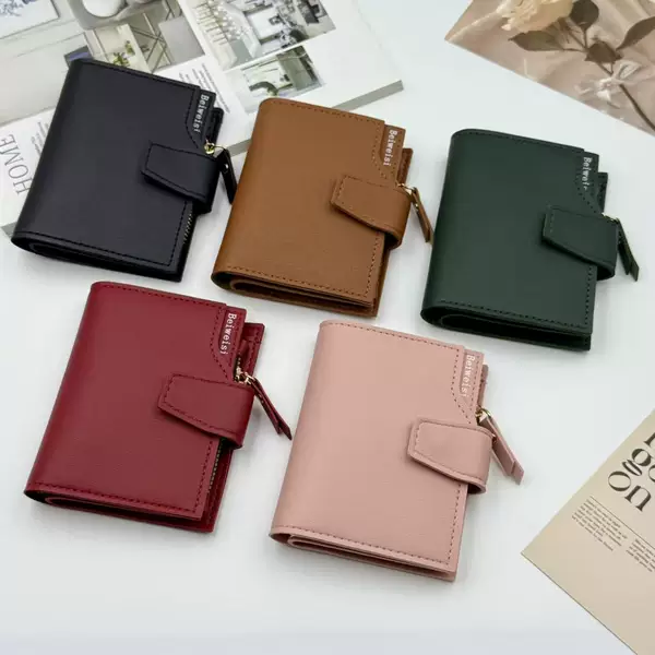 Factory Direct Supply Women's Wallet 70% off Short Multifunctional Leather Wallet with Multiple Card Slots Korean Version Card Holder with Clasp Women's Wallet