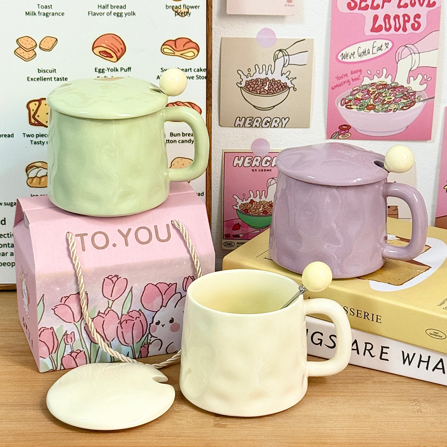 Taza de cerámica de color esmaltado regalo de cumpleaños nicho de diseño taza de alto valor facial para niñas taza de agua casera pareja