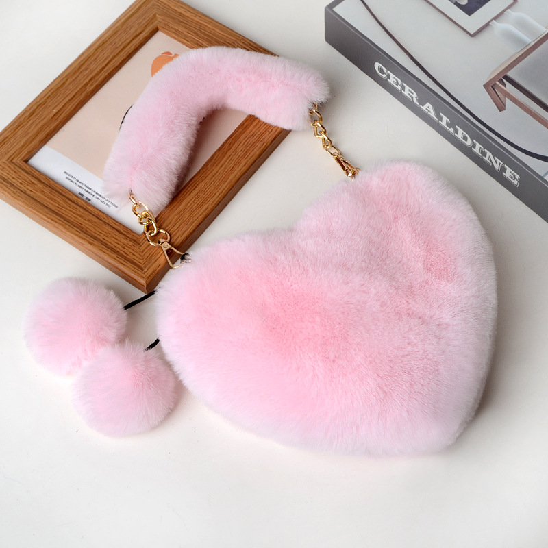 Women's Bags online celebrity fashion plush love heart bag female handbag crossbody shoulder autumn and winter plush peach heart bag_voghion.com