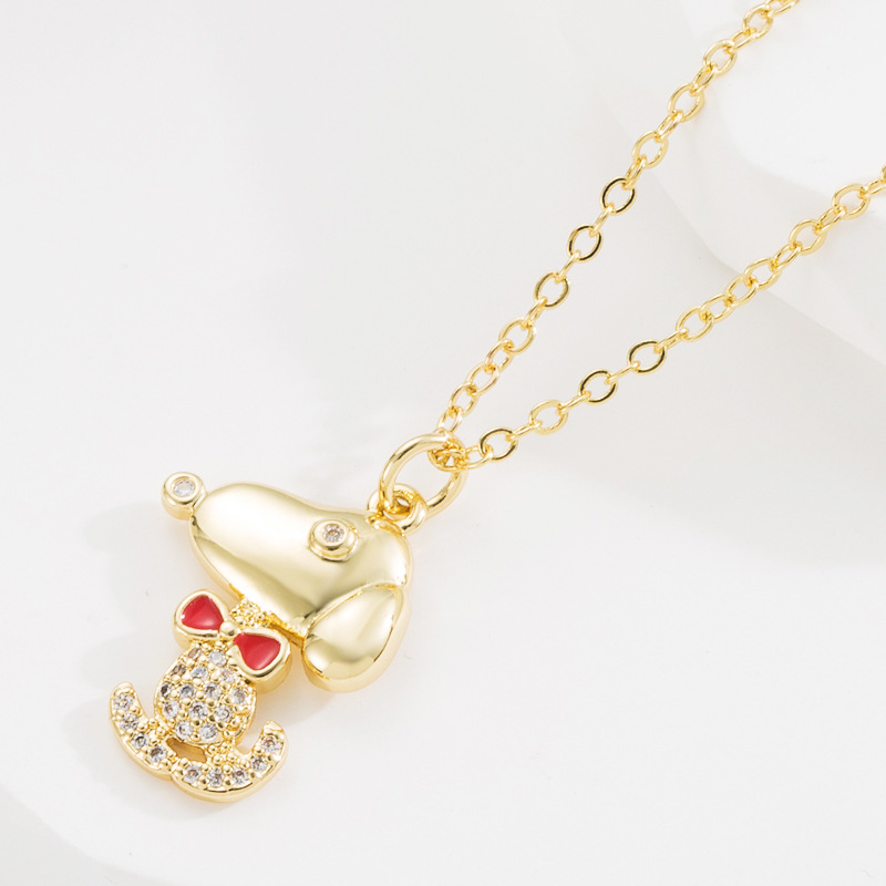 Fashion Dog Copper Zircon Pendant Necklace 1 Piece