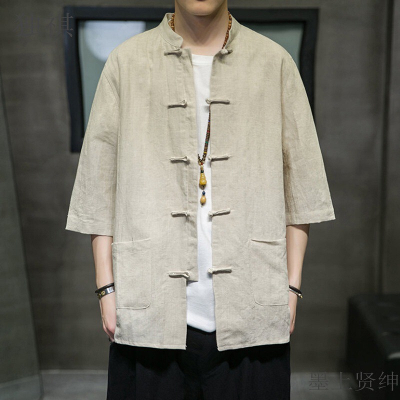 Linen Short-sleeved Shirt Men's Summer Thin Breathable Cotton and Linen Half-sleeved Top Chinese Style Tang-style Half-sleeved Shirt