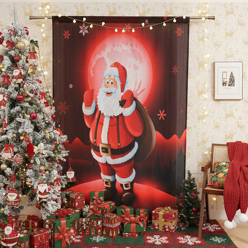 New American Christmas Curtains Christmas Plaid Printing Blackout Rectangular Beautification Decorative Fabric Finished Curtains