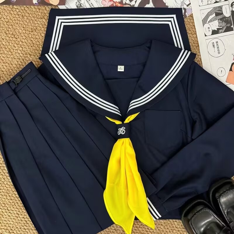 Jk制服ベースモデル改良白三本セーラー服合集長袖海軍襟学院風日系スーツ|undefined