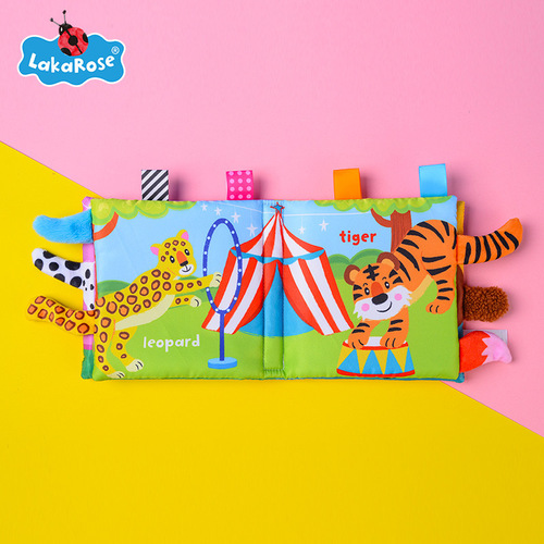 LakaRose Animal Tail Cloth Book Baby Ring Paper Cloth Book 0-1 Years Old Infant Toy Enlightenment Early Education Cloth Book