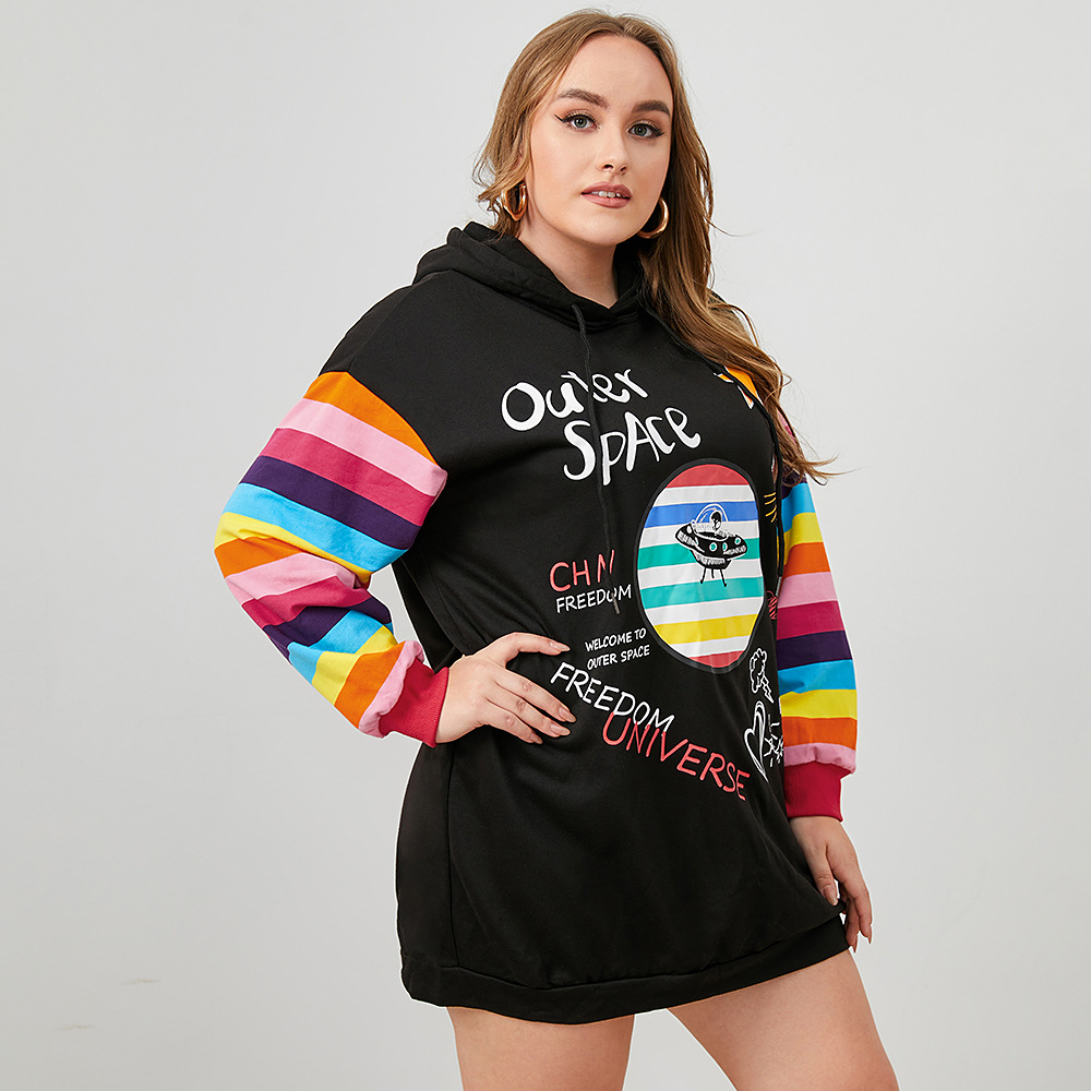 Plus Size Long-Sleeved Cartoon Print Mid-Length Hoodie NSWCJ112369