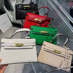 漆皮鱷魚紋手提凱莉鉑金包2024新款時尚復古單肩斜挎包跨境批發