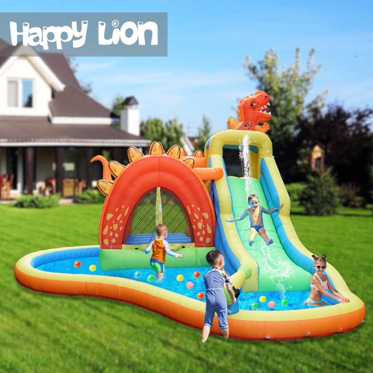 Equipo de atracciones al aire libre castillo inflable pequeño parque infantil tobogán agua pulverizada dibujos animados rebotando travieso Castillo trampolín