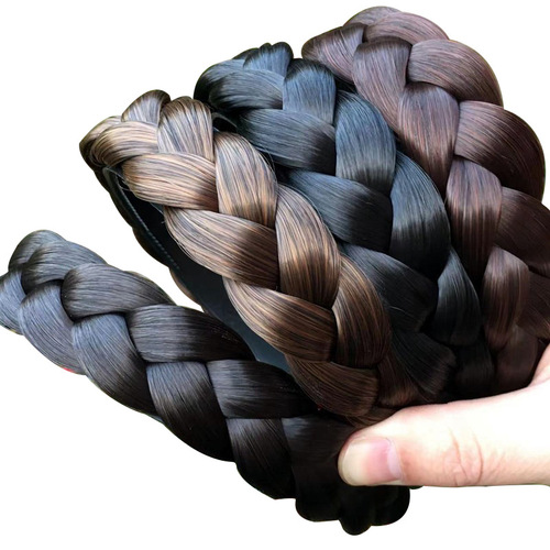 Hairband with wig, thick two-strand braid hair tie, braided ribbon with teeth, anti-slip hair clip, new fishbone braid, high forehead hair clip