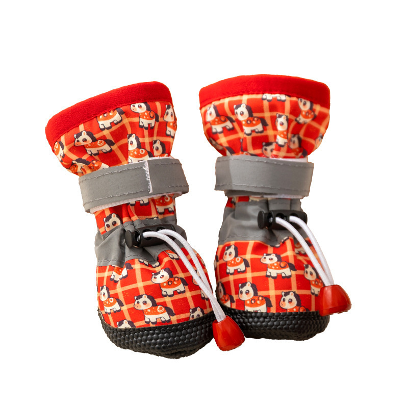 Zapatos para mascotas de cuatro estaciones pequeños y medianos lindos dibujos animados zapatos de suela suave de alto perfil, zapatos de perro ajustables y antideslizantes
