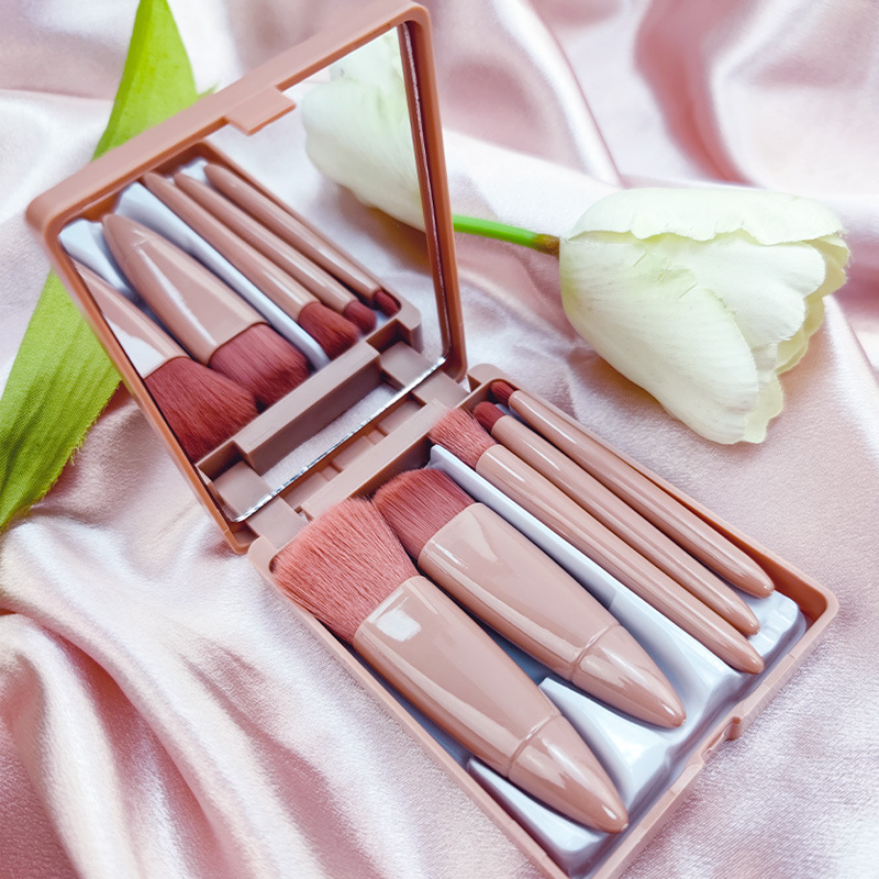 MINI pequeño espejo caja de almacenamiento portátil de maquillaje cepillo fuente de fábrica Caja de espejo de 5 piezas cepillo de viaje