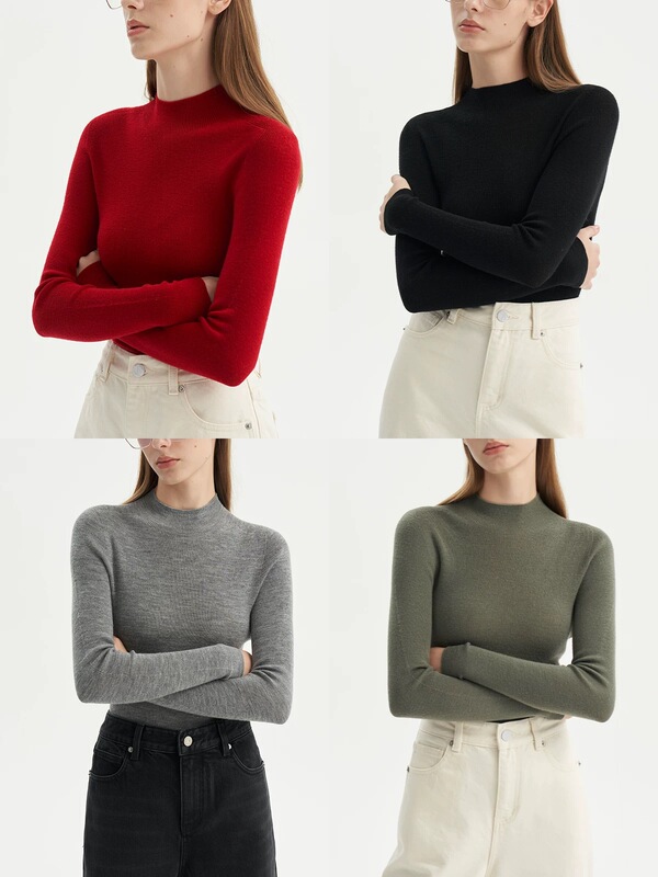 SS STUDIO seamless one-piece wool sweater half turtleneck sweater women's autumn and winter bottoming shirt top