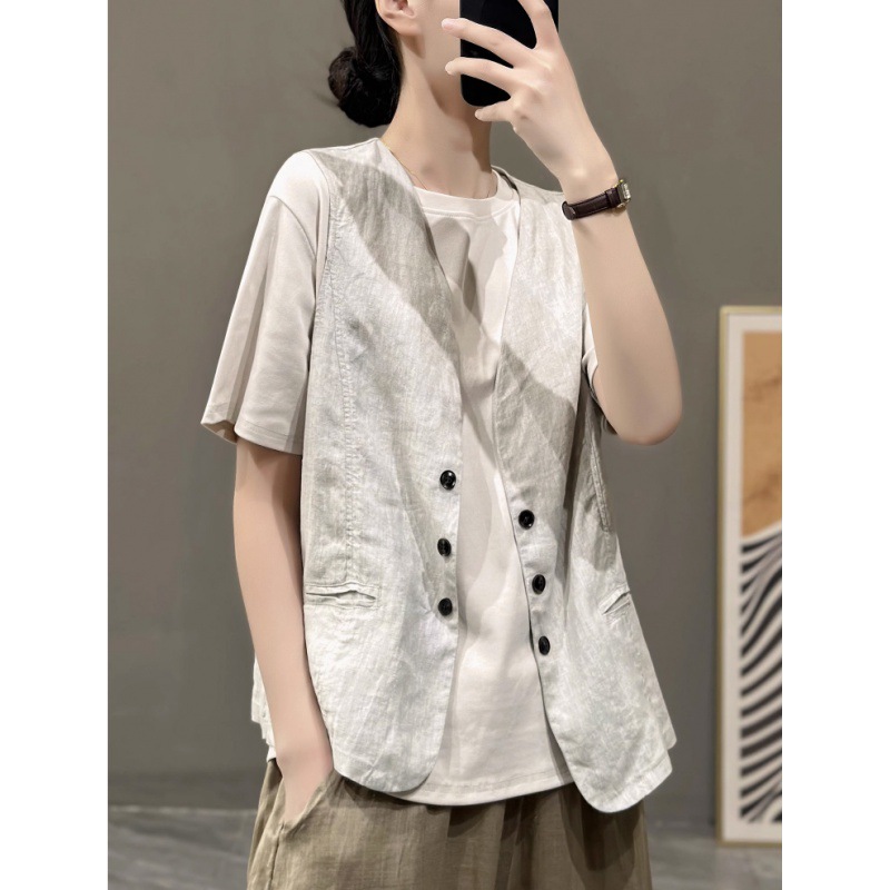 2026 Summer New Vintage Linen Vest for Women, Loose Casual Sleeveless Workwear Top