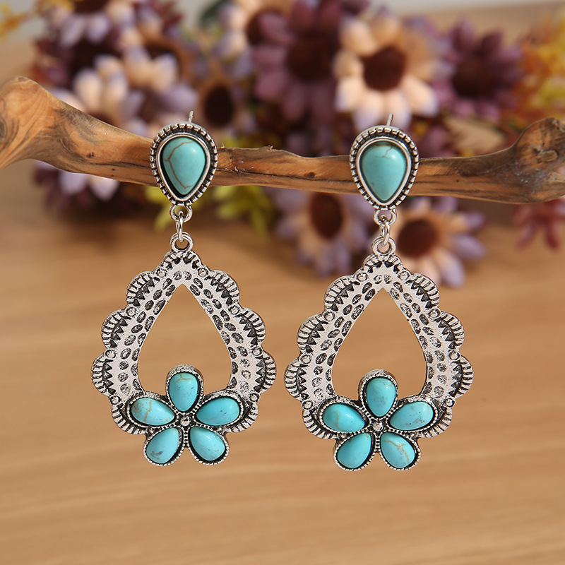 Retro turquoise ethnic earrings drop-shaped for eyelashes