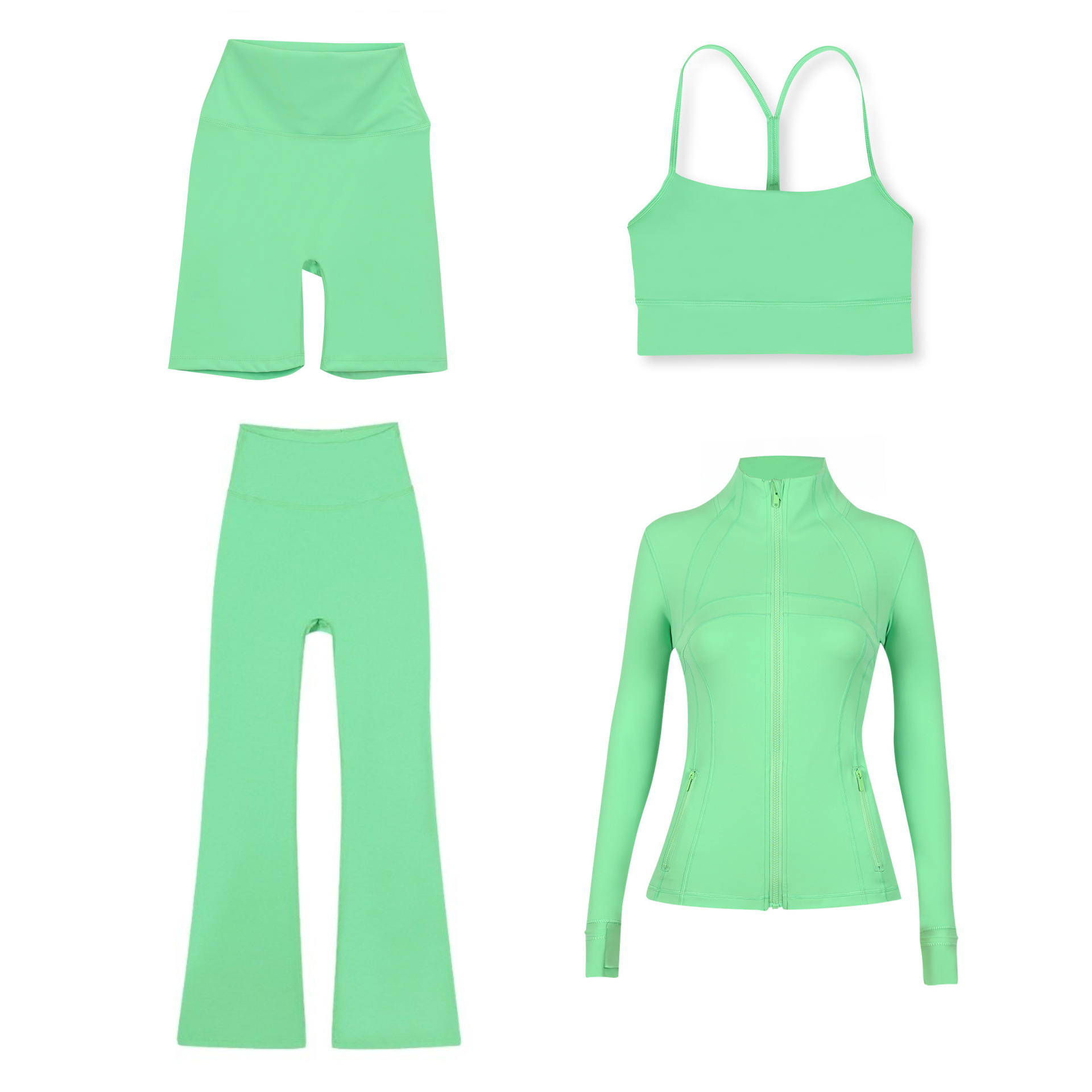 Dameskleding Slim Fit Sportjasje Vest 5 6 Flared Broek Vierdelige Set Elastisch Sportjasje Actieve Sets_voghion.com