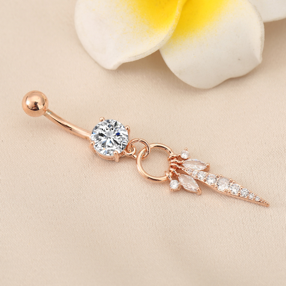 Diamond Tassel Belly Button Ring Stainless Steel Body Piercing_voghion.com