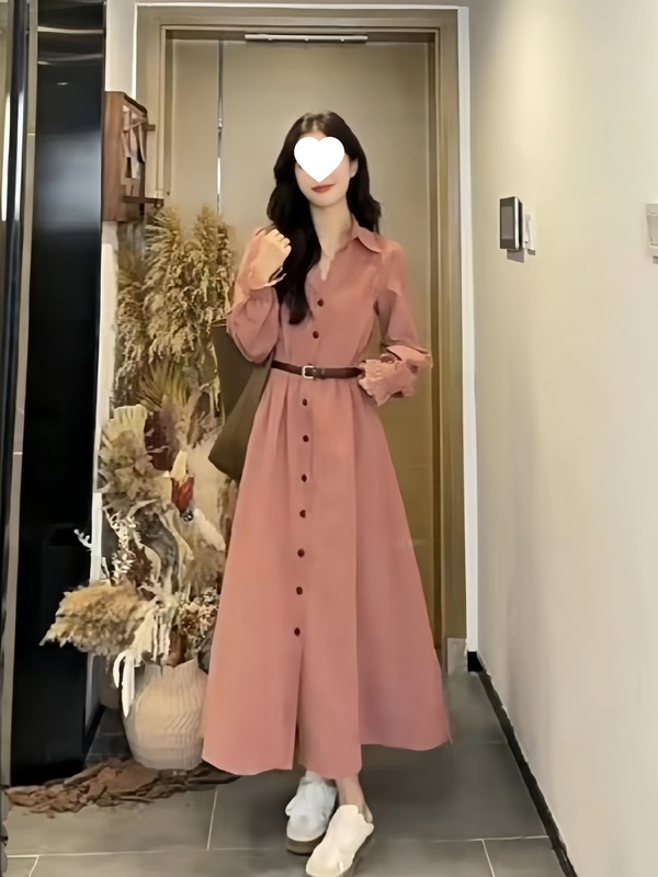 法式蕾丝拼接翻领长袖连衣裙女2025秋季新款收腰显瘦简约长裙裙子|undefined