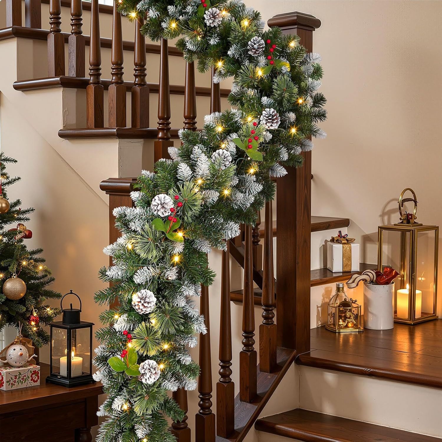 Christmas vine garland door hanging snow falling Christmas…