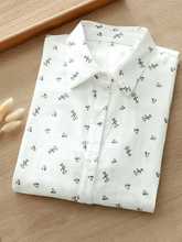 双层棉纱长袖衬衫女森系文艺小清新玫瑰花印花亲肤纯棉打底上衣潮