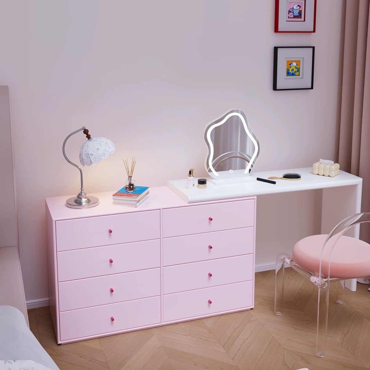 Modern Minimalist Bedroom Dresser and Cupboard Integrated Solid Wood Corner Dressing Table Master Bedroom Bedside Small Apartment Dressing Table