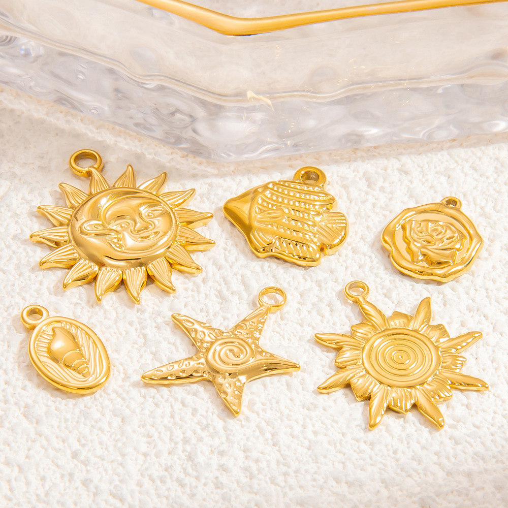 8g Weight 1 Piece 304 Stainless Steel PVD Coated Real Gold Plated Starfish Flower Butterfly Pendant DIY Ornament Accessories