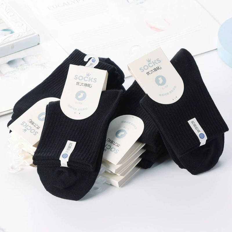 Отличные детские носки с шестью пальцами и мышью, черные осенне-зимние хлопковые носки средней толщины для мальчиков и девочек, толстые однотонные носки средней длины