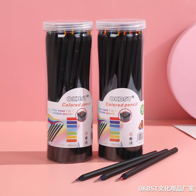 Paquete de barril 48 lápices de arco iris 7 colores uno multicolor de plomo Pequeño Libro Rojo degradado color Siete colores lápiz de color mágico