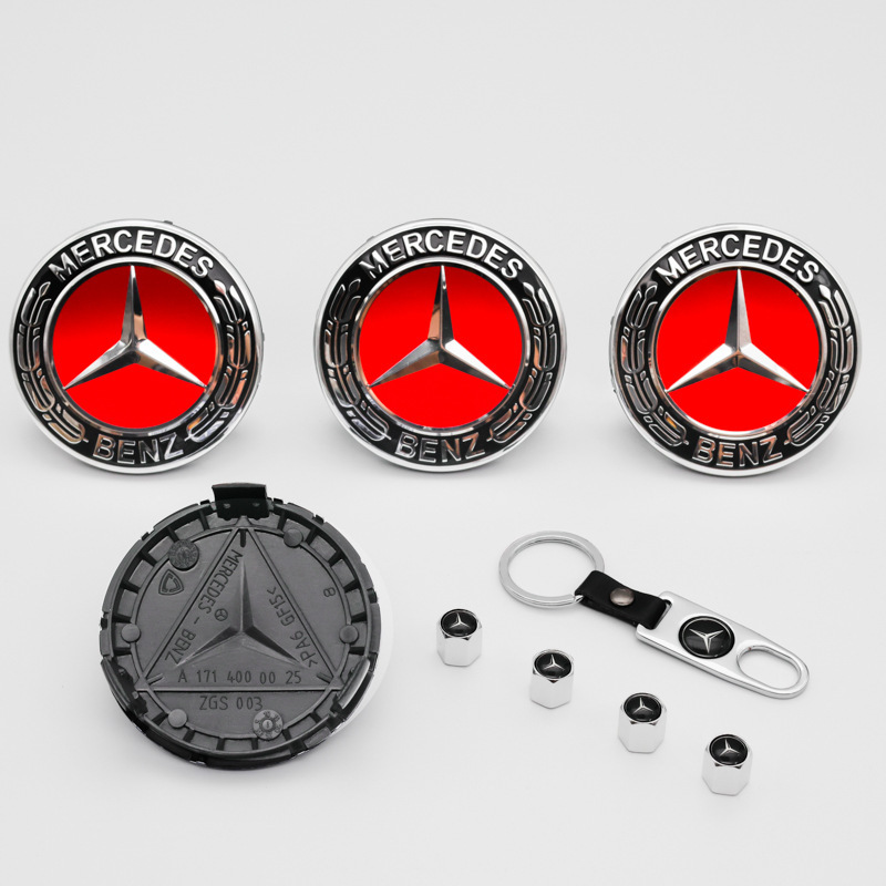Suitable for Mercedes Wheel Hub Caps, 75mm Mercedes Wheat Ear Wheel Center Caps, Silver and Black Plastic Tire Cap Emblems