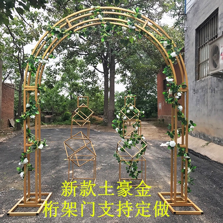 金色架子婚庆桁架拱门架子背景装饰花艺拱门圆形花门架子婚庆道具