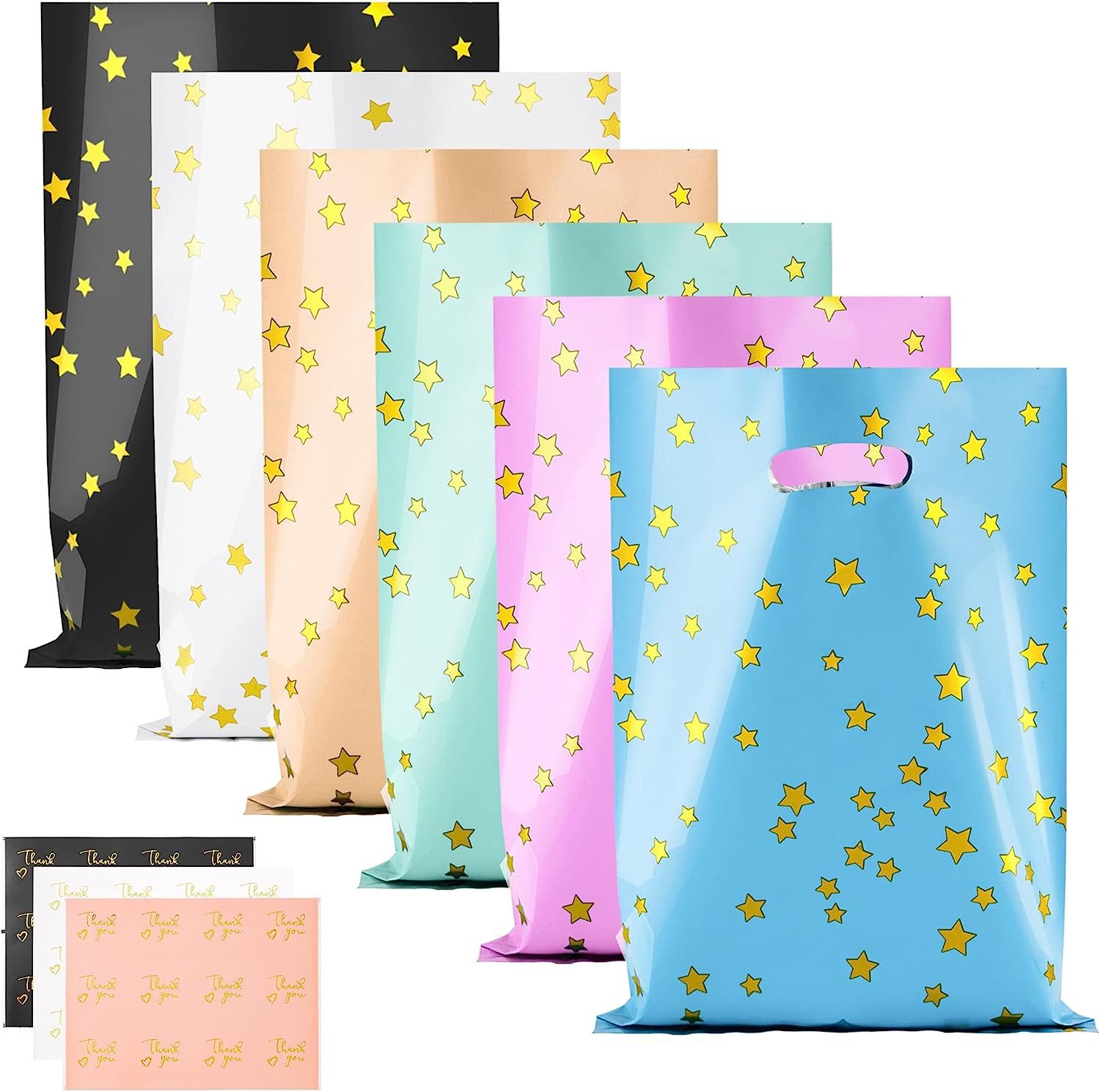 60pcs六色五角星礼品袋适合圣诞万圣生日婚礼派对糖果玩具塑料袋