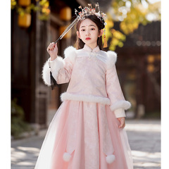 Girls' Hanfu Children's Ancient Costume Super Fairy Little Girl New Year Dress Winter Girls' Tang Suit Festive Chinese New Year Winter Clothes for Girls