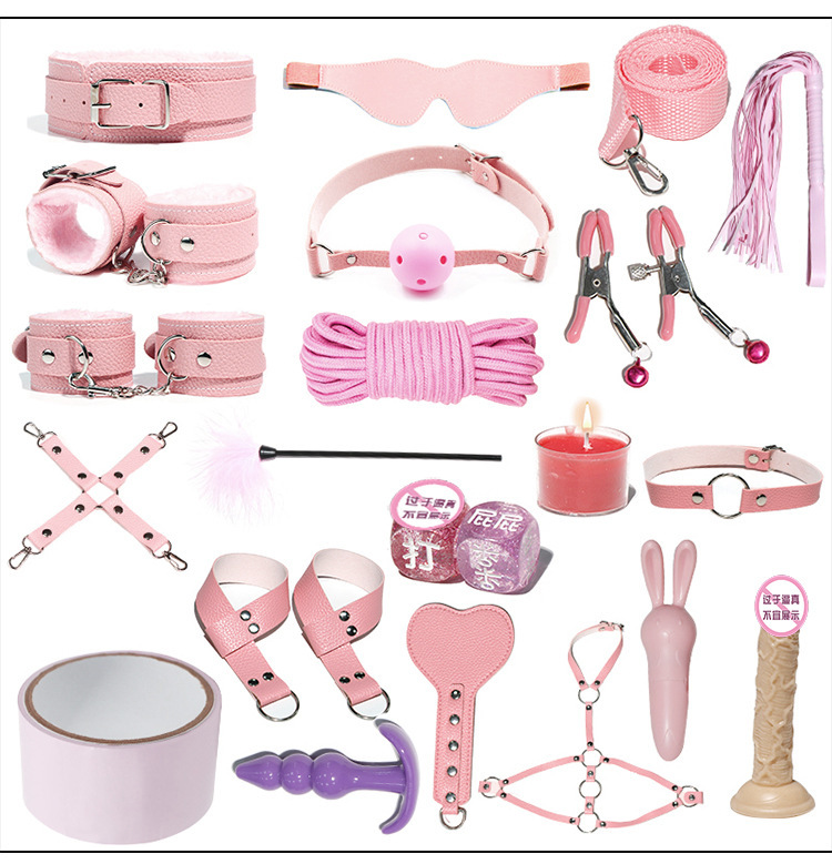 Jiuai Couple Interactive Bondage Kit, 20-Piece Plush Leather Set, Black and Purple — detail image 34