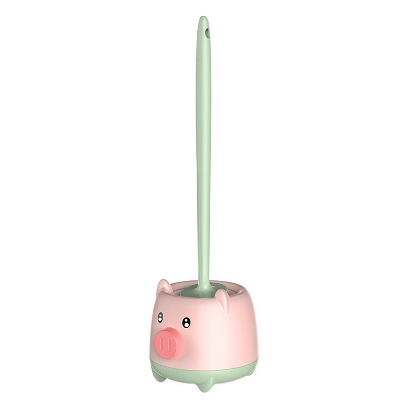 Cepillo de baño doméstico cepillo de limpieza de forma de cerdo cepillo de inodoro de plástico montado en la pared con base