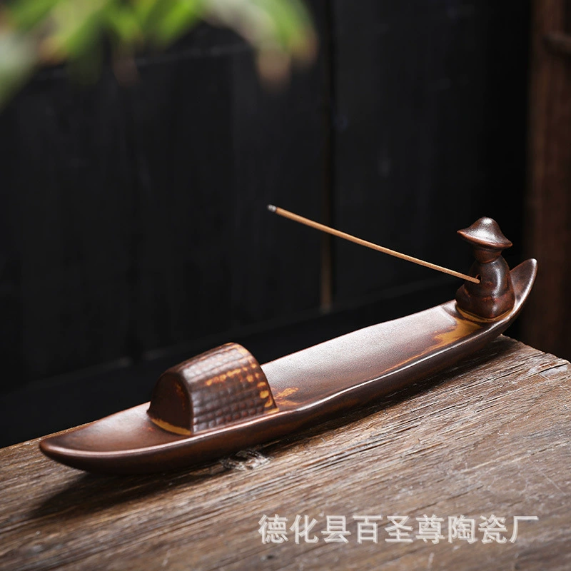 Керамическая одинокая лодка Рыбацкая линия Ароматическое сиденье One Leaf Бодхи Творческое исследование Чайная церемония Внутренняя ароматерапевтические украшения Прямая цена с завода