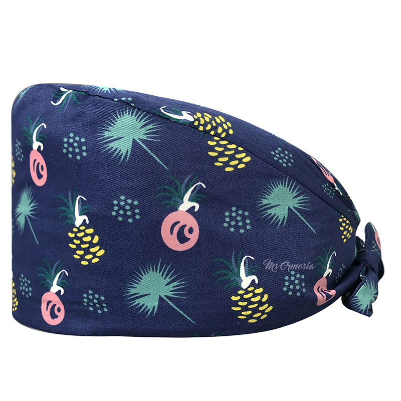 Gorro de Médico de Algodón Puro Estampado para Comercio Exterior, con Correa Ajustable con Botones, Absorbente de Sudor, Gorro de Dibujos Animados para Estudio, Gorro de Enfermera de UCI