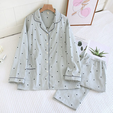 纯棉纱布大码月子服春秋夏季哺乳睡衣孕妇产后喂奶待产波点两件套