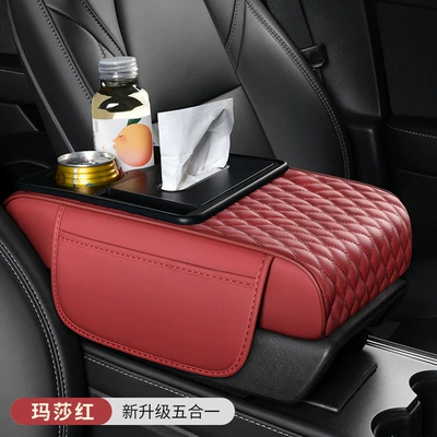 box tea cup holder storage — Armrest box - quilted-embroidery-upgraded-five-in-one-martha-red