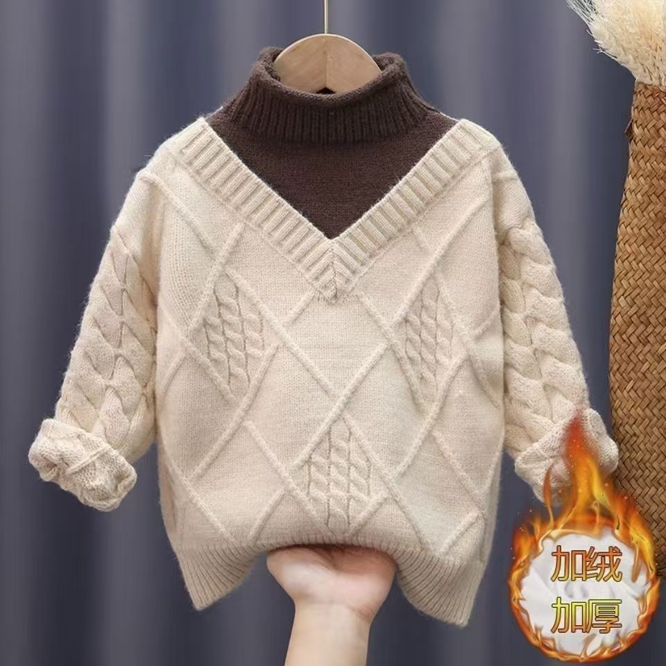 儿童毛衣半高领冬新款女孩洋气中小童线衣假两件打底衫