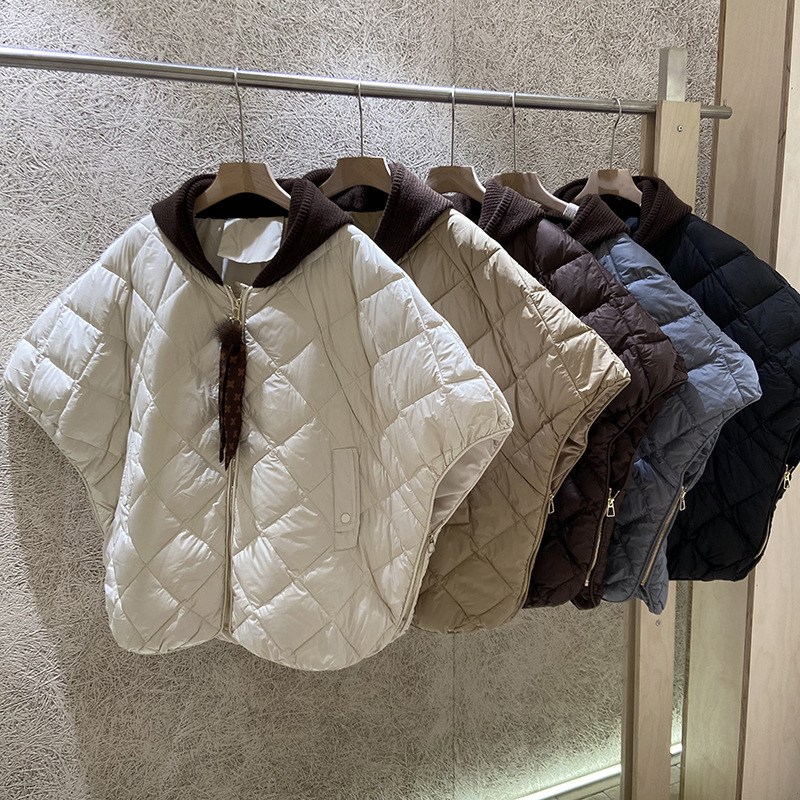 2025 Winter European Station 90 White Duck down Cross-Border Fashion Diamond Pattern Loose Large Size Hooded down Vest for Women Trend